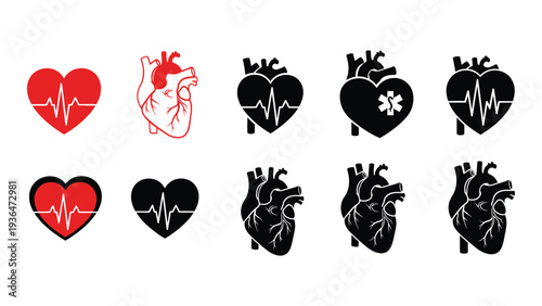 A collection of black and red heart icons with cracks