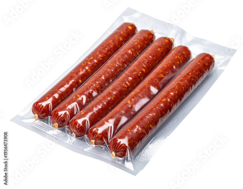 Chinese sausage in vacuum package Isolated on Transparent or White Background