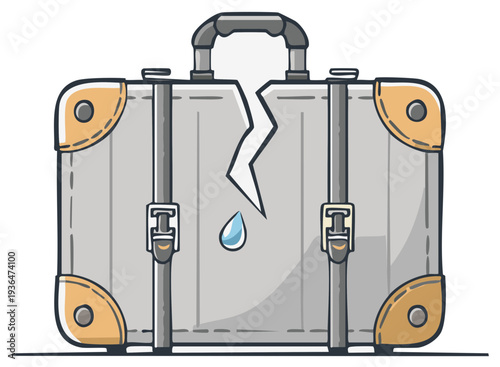 Damaged Suitcase with Water Drop Illustration Symbolizing Travel Mishaps