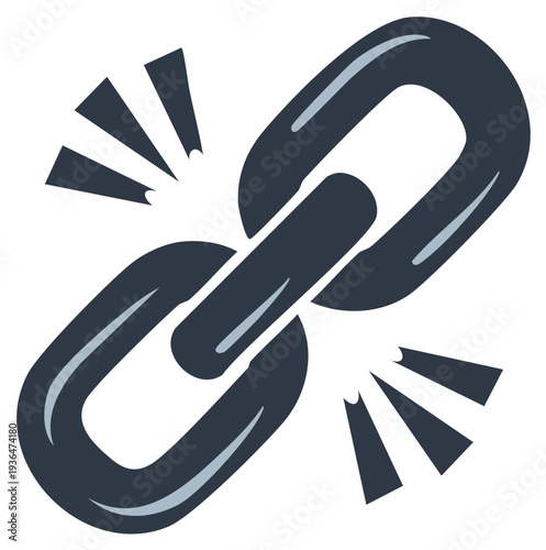 Broken chain link symbolizing a weak connection or a severed bond