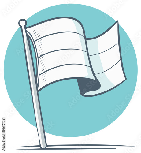 Waving White Flag Indicating Surrender or Peace On Blue Backdrop. Symbol of truce and negotiation in the war conflict.