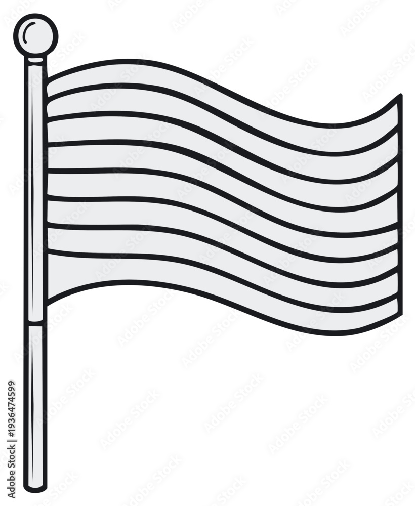 Obraz premium Abstract stylized flag waving on pole simple line art national symbol illustration