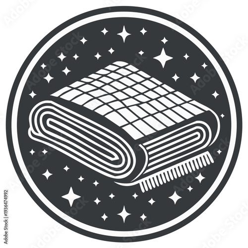 Cozy Quilted Blanket Surrounded by Stars in a Black Circle, Sleep Comfort Item