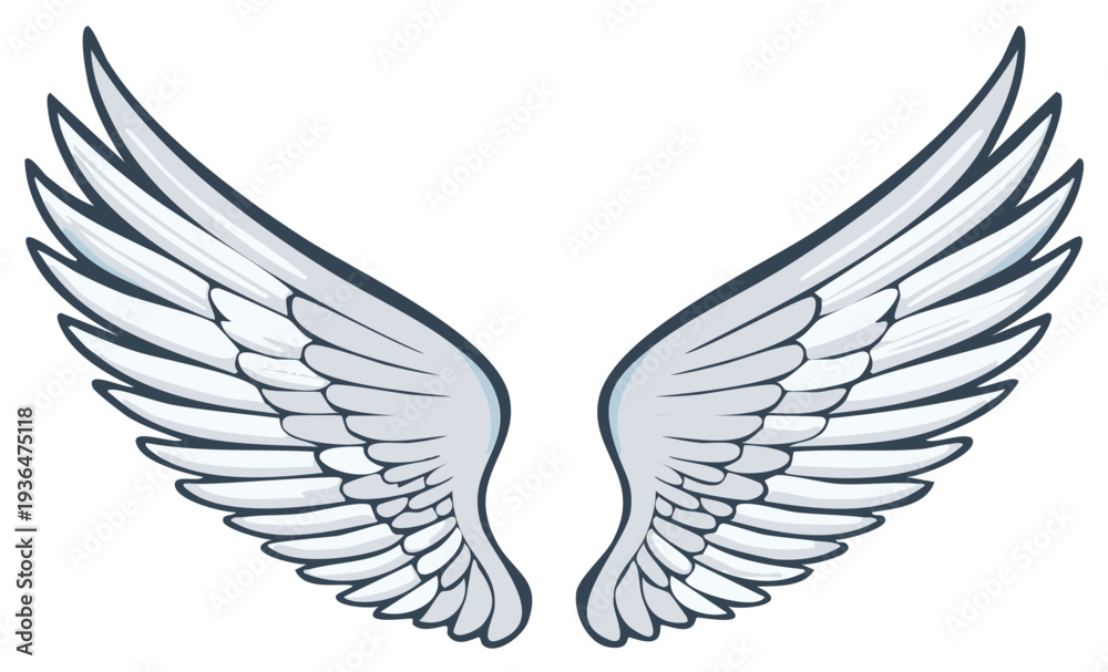 Obraz premium White Angel Wings Symbol Isolated on White Background, Heraldic Feathers Spread Outward