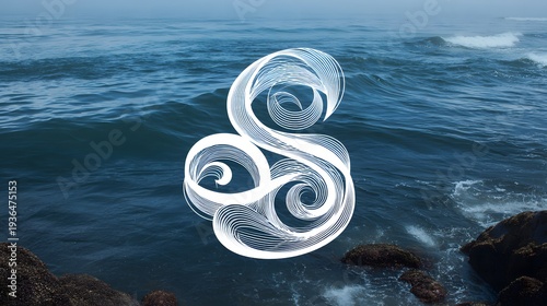 Abstract ocean graphic seamlessly intertwines with the rhythmic ebb and flow of the ocean, with the symbol of & .