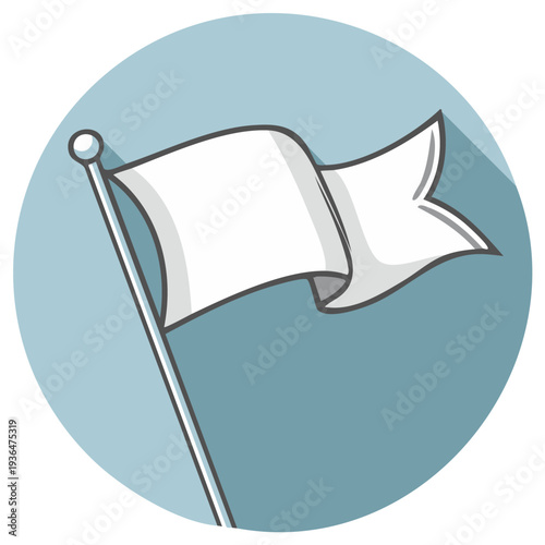 White flag illustration against blue circle, peace, surrender, victory symbol