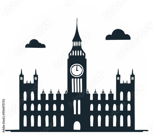 Silhouette of Palace of Westminster with Big Ben Tower, London, England Landmark