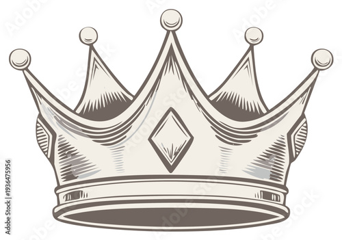 Vintage royal crown with etched details evokes regal status, power, and triumph - a vector illustration