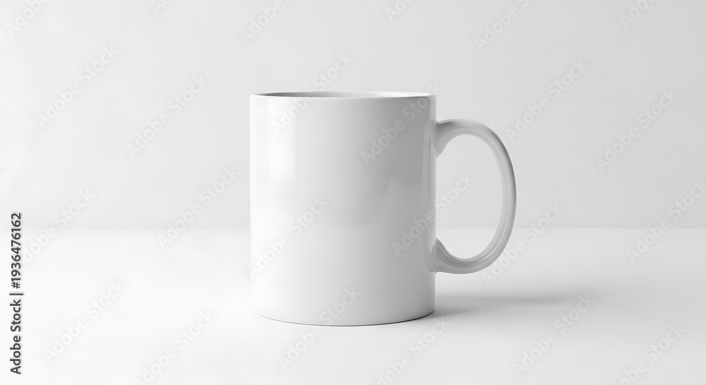 Obraz premium A white coffee mug on a plain white surface with a subtle shadow