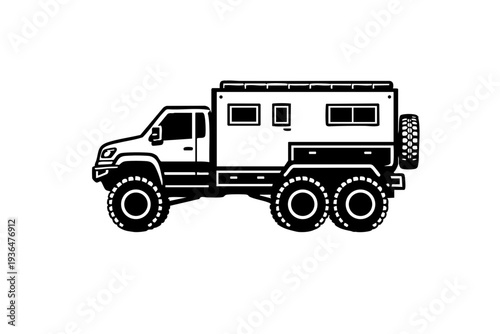 Minimal icon-style silhouette of an overland expedition truck