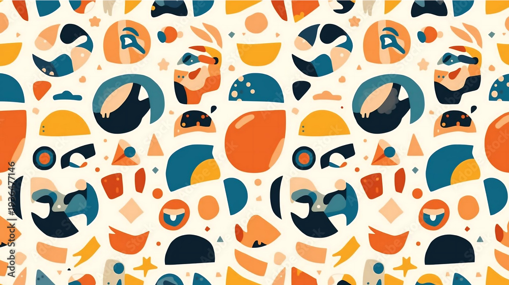 Fototapeta premium Whimsical abstract shapes in warm tones, playful pattern wallpaper 4k ,Generative AI.