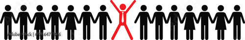 Standing out from crowd concept, unique leader person highlighted among group teamwork individuality business leadership vector illustration