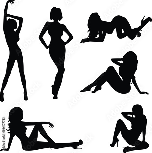 Human silhouette illustration, artistic poses, expressive body posture, black figure design, creative art concept, minimalistic style, abstract human form