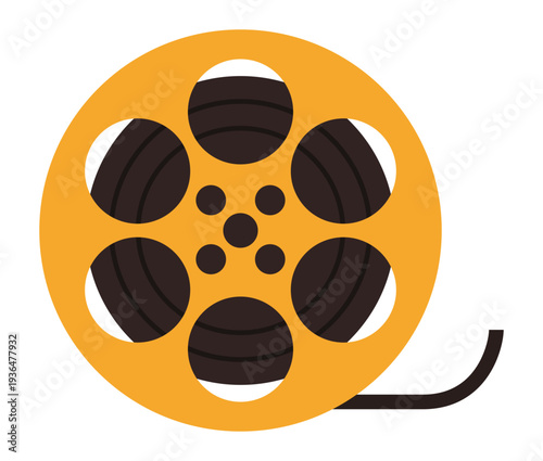 Vintage Gold Cinema Film Reel Illustration for Movie Production, Film Festivals, Cinematography Branding, and Entertainment Industry Graphics