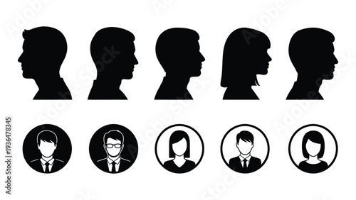 A group of people icons in black and white