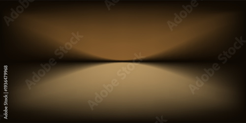Dark gold gradient background studio with two lights shiny abstract pattern, modern and luxury empty room interior for premium product display lighting.