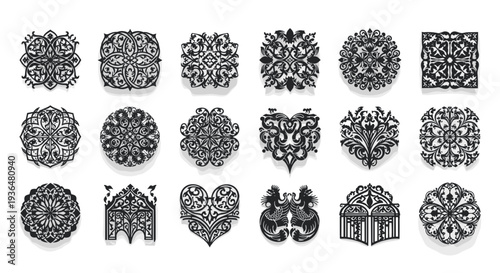 Collection of intricate black floral mandala designs for decoration