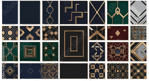 Collection of geometric and abstract patterns on various backgrounds
