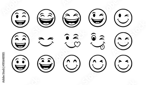 Smile face doodle icon set hand drawn happy emoticon sketch vector illustration