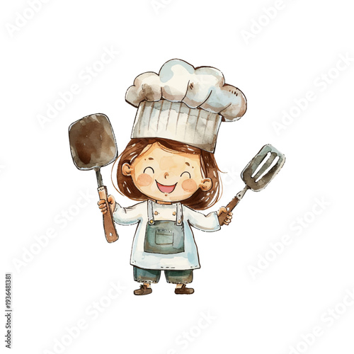 chef holding spatula hand drawn vector illustration