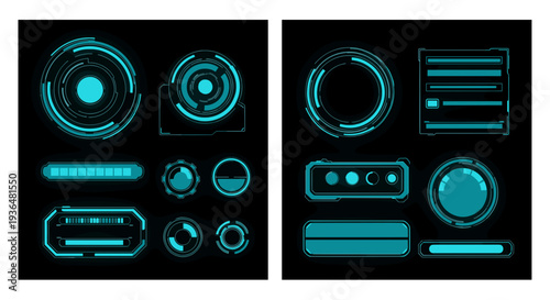 Futuristic holographic user interface elements with glowing blue accents