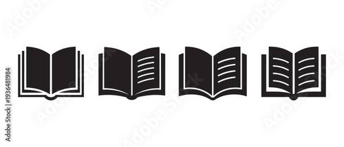 Open Book Icons Collection. Diverse Styles Representing Knowledge, Learning, and Reading - Simple Vector Graphics.