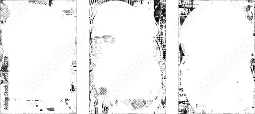 Glitch distorted grungy isolated layers . Design element for brochure, social media, posters, flyers. Overlay texture.Textured banner with Distress effect .Vector halftone dots . Screen print texture