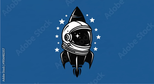 Astronaut Helmet Space Suit Rocket Ship Illustration.