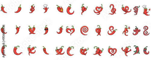 Cute Chili Pepper Character Set