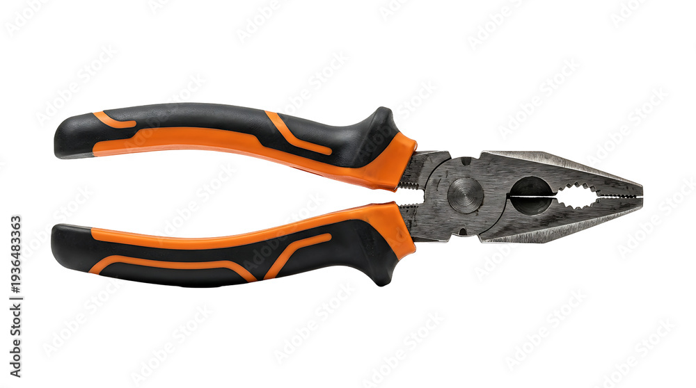 Obraz premium A pair of orange and black pliers on a transparent background for gripping objects.
