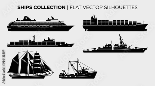Various ships silhouetted against a plain background