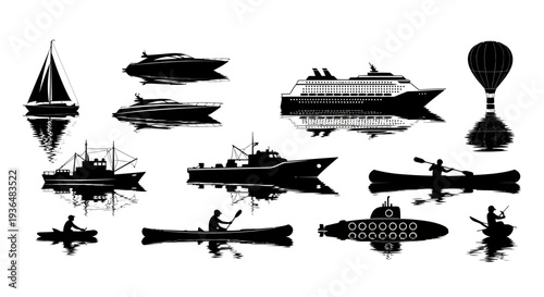 Various Vehicles Illustrated in Black and White