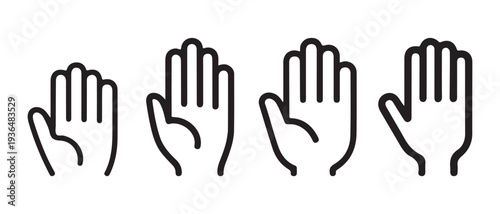 Set of Hand Icons. Showing Different Sizes and Open Palms, Minimalist Line Art for Concepts of Growth, Scale, and Comparison.