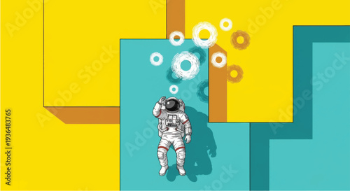 Astronaut in Space Suit with Cogwheels.