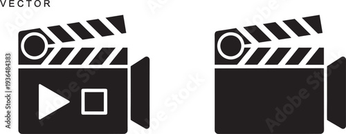 Clapper board icon, film movie clapper board vector set, camera, film, clapper board, reel, player icon illustration