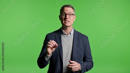 Middle-aged man in casual business attire explaining something with gestures