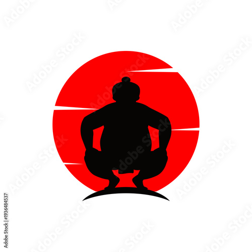 Sumo Wrestler Silhouette Against Red Sun
