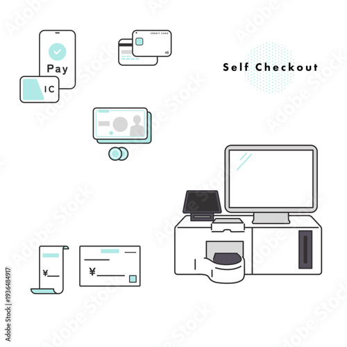 セルフレジ関連のイラスト素材セット