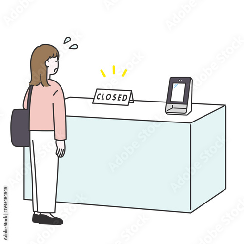 受付時間終了で驚く女性のイメージイラスト素材