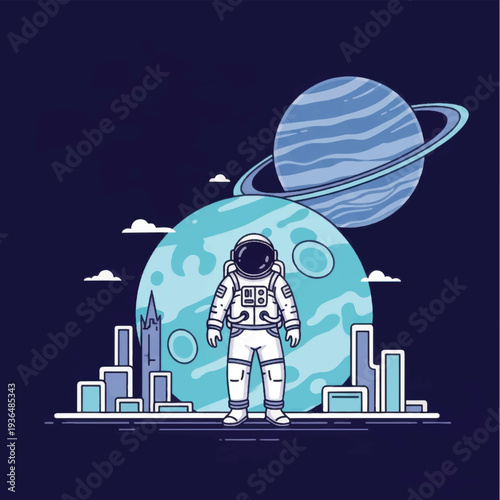 Astronaut Standing in Front of Planet.