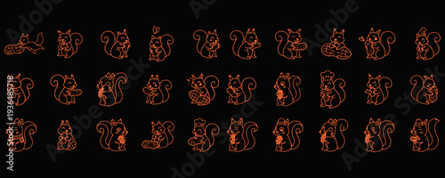 Cute Squirrel Icon Set Outline