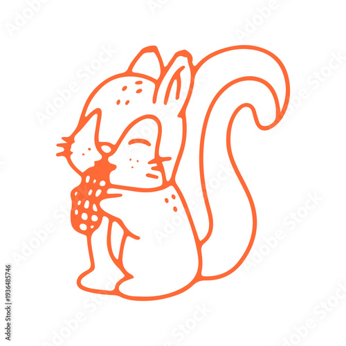 Cute Squirrel Eating Nut Outline