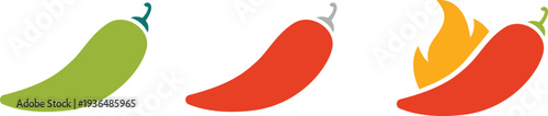 Spicy chili pepper Icons green red and fiery hot pepper symbols heat level Indicator vector Illustration.
