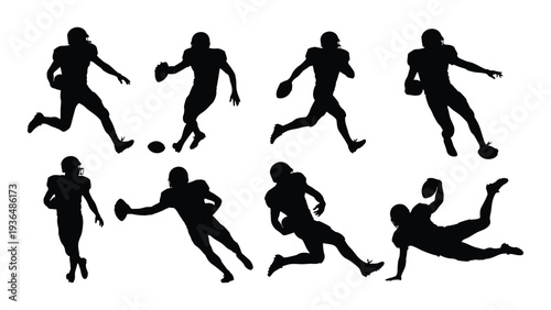A group of football players in various poses