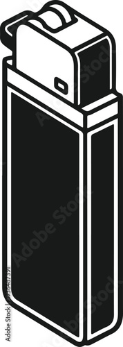 Black silhouette vector illustration of a disposable cigarette lighter with a transparent checkered background