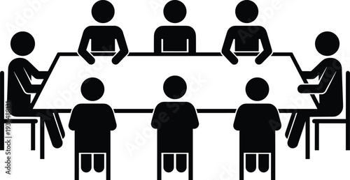 business meeting people around table icon, teamwork discussion collaboration concept, corporate conference vector illustration isolated design