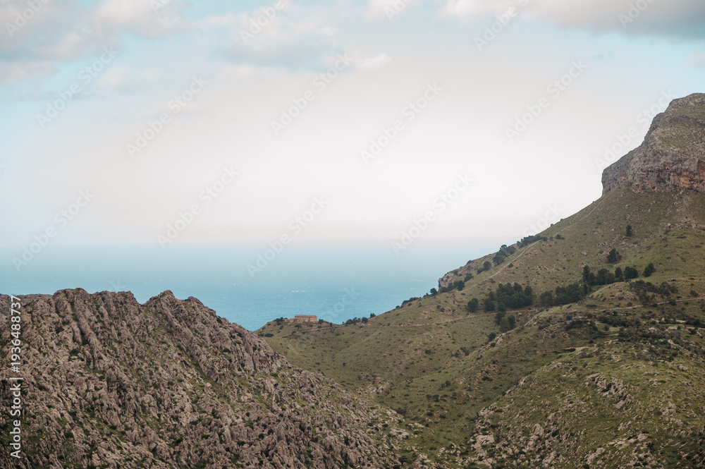 Fototapeta premium Rocky coastal valley at Mirador de s'Entreforc, Serra de Tramuntana