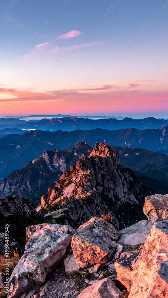 Fototapeta premium A serene mountain range at sunset with rugged peaks