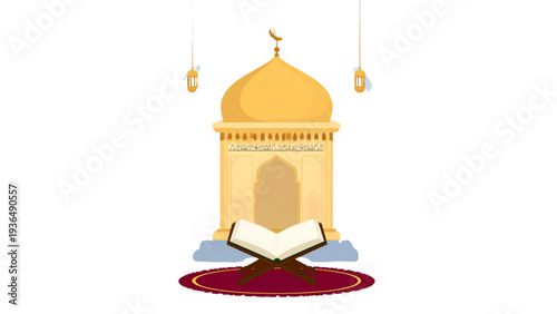 Islamic holy book icons, Quran book vector, religious symbol illustration, muslim prayer design, spirituality concept art, cad drawing flat vector illustration