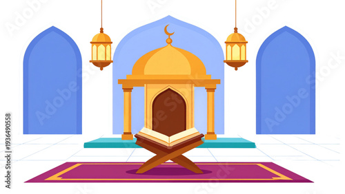 Islamic holy book icons, Quran book vector, religious symbol illustration, muslim prayer design, spirituality concept art, cad drawing flat vector illustration